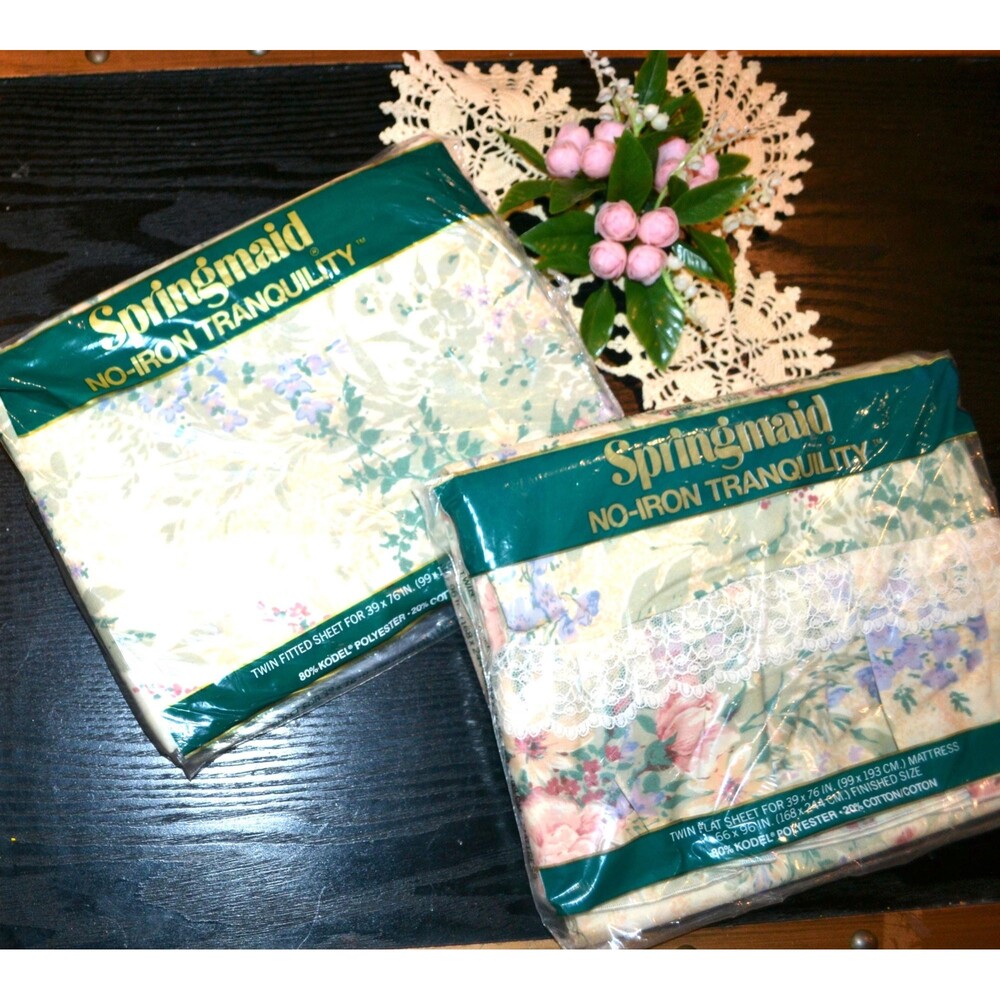 Vintage Twin Fitted and Twin Flat Sheet Set Springmaid Jardiniere Conservatory